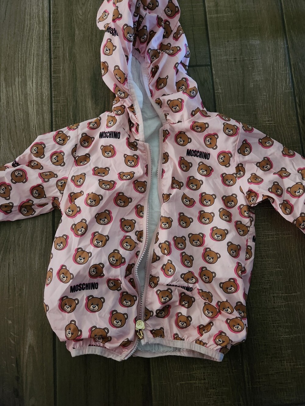 Moschino Pink Teddy Bear Print Hooded Windbreaker